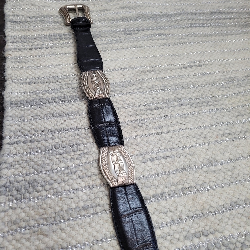 Fossil vintage leather & silver platted western belt - Picture 7 of 9